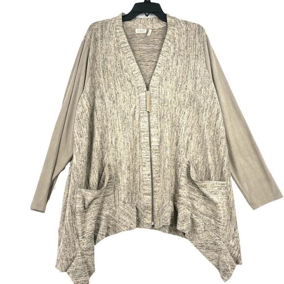 LOGO by Lori Goldstein Tunic Cardigan Sweater Top Mixed Media Marled Gray 1X - Picture 1 of 9